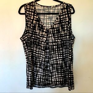 V-neck Brown Checked Sleeveless Blouse - 1X